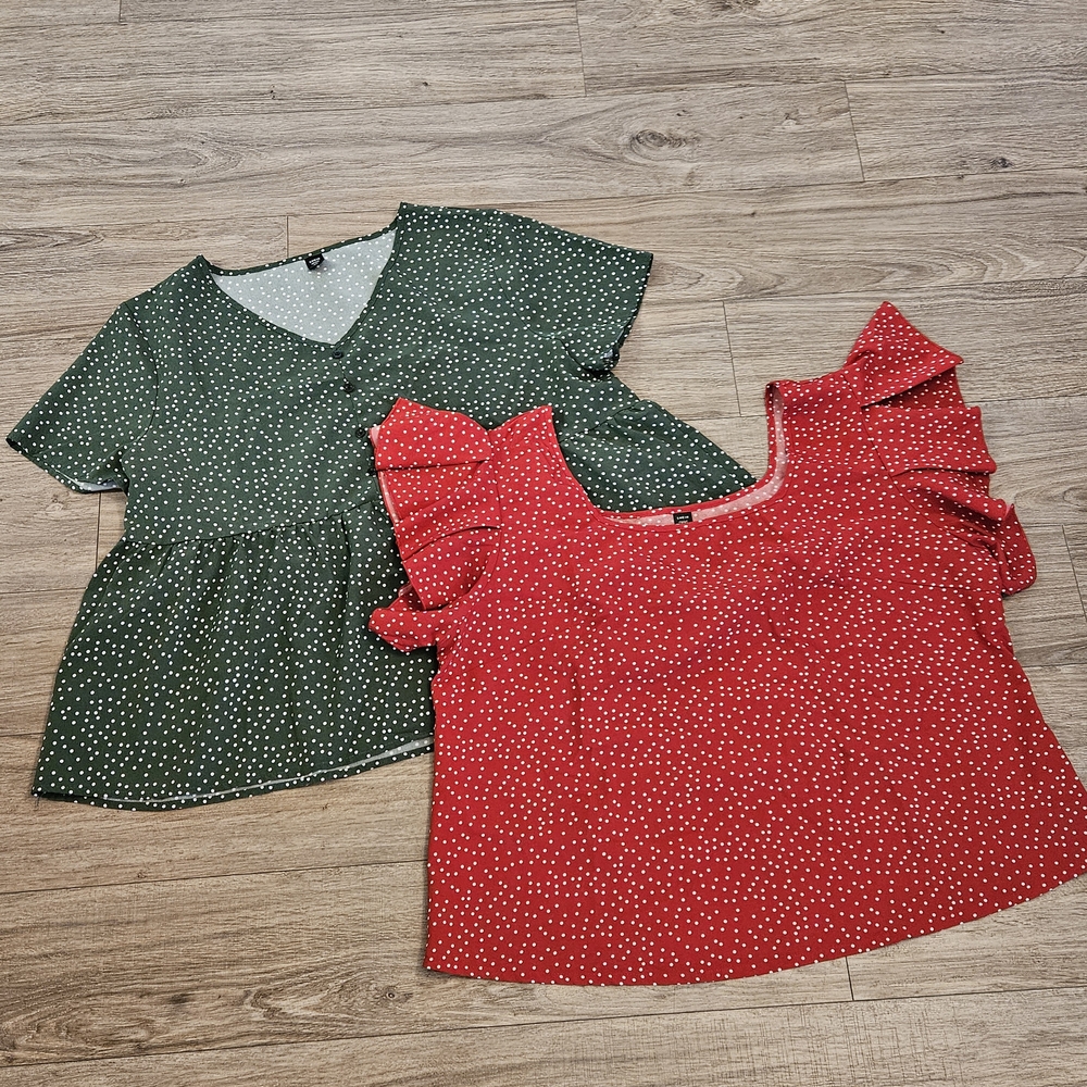 SHEIN‎ Bundle - Green and Red Ruffled Peplum Blouses